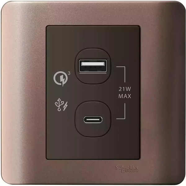 Schneider Electric Zencelo 21W Type A+C PD+QC3.0 兩位USB充電插座 (銀銅)
